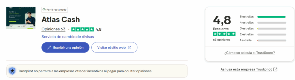 El Score de AtlasCash en Truspilot.com la hacen una de las apps de préstamos más confiables en Chile